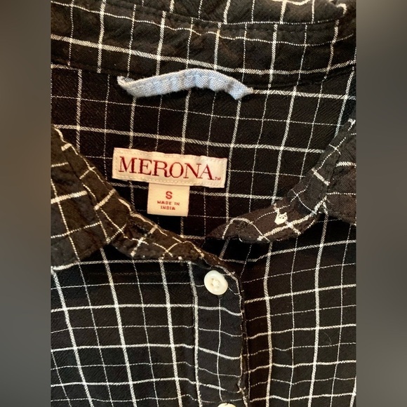 Merona Black Plaid Popover Button Down Shirt Size Small - Picture 2 of 3